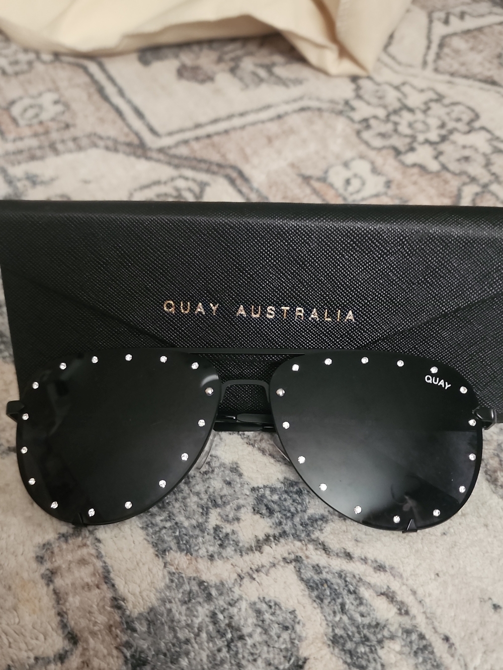 New Quay Australia Black Aviator Sunglasses with Silver Stud Accents. Never Worn